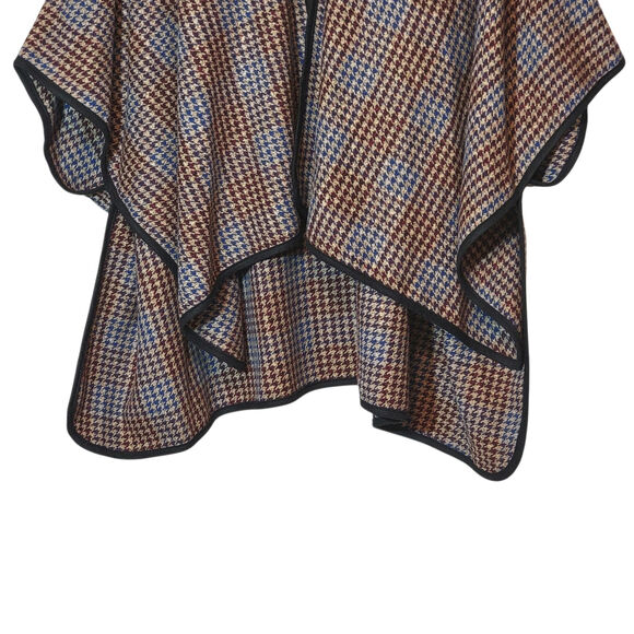 Jones New York Houndstooth Cape Faux Fur Collar Brown and Blue Classic Fall OS - Picture 5 of 13